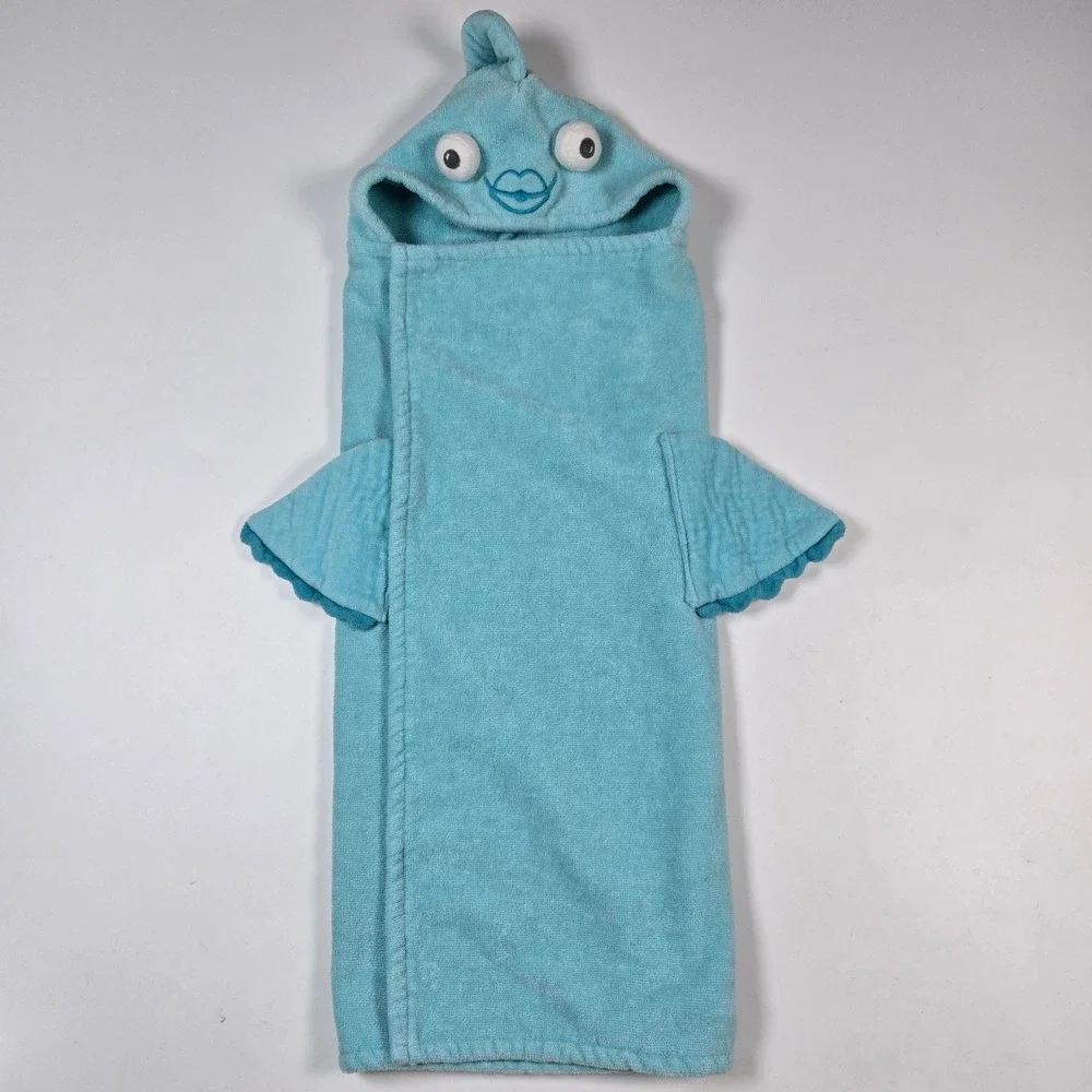 Pottery Barn‎ Kids Hooded Towel Blue Fish Character Beach Bath Pool Plush Animal